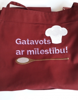 Priekšauts "Gatavots ar mīlestību" sarkans