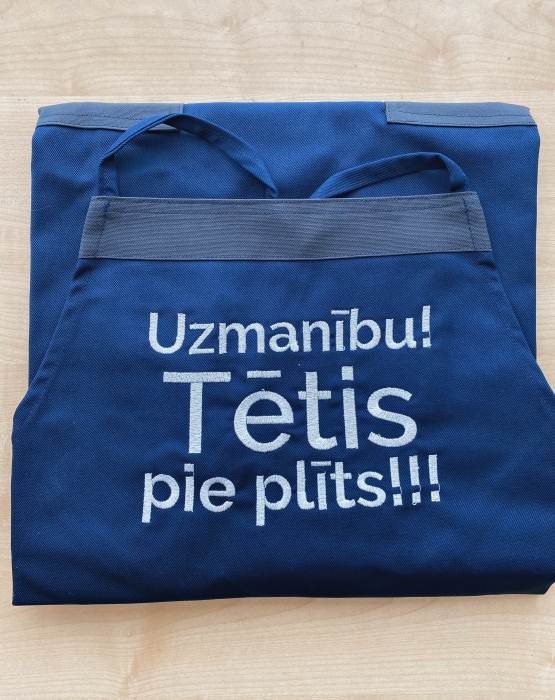 Priekšauts &quot;Uzmanību! Tētis pie plīts&quot; tumši zils