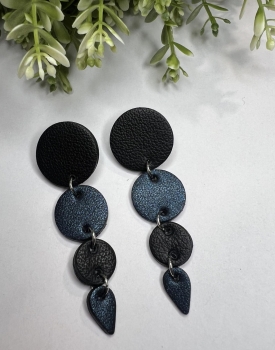 Leather earrings "Drops" dark blue
