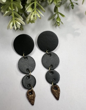 Leather earrings "Drops" black with hint of green 