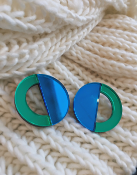 Mirror earrings "Half of Moon" blue-green