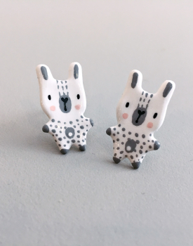 Porcelain earrings "Little hare"  white