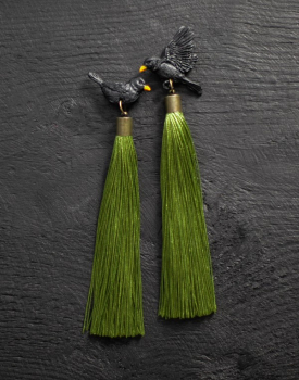 Earrings "Black thrush" green