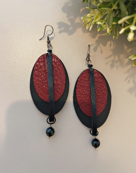 Leather earrings "Oval" dark red