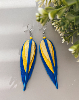 Leather earrings small - blue yellow
